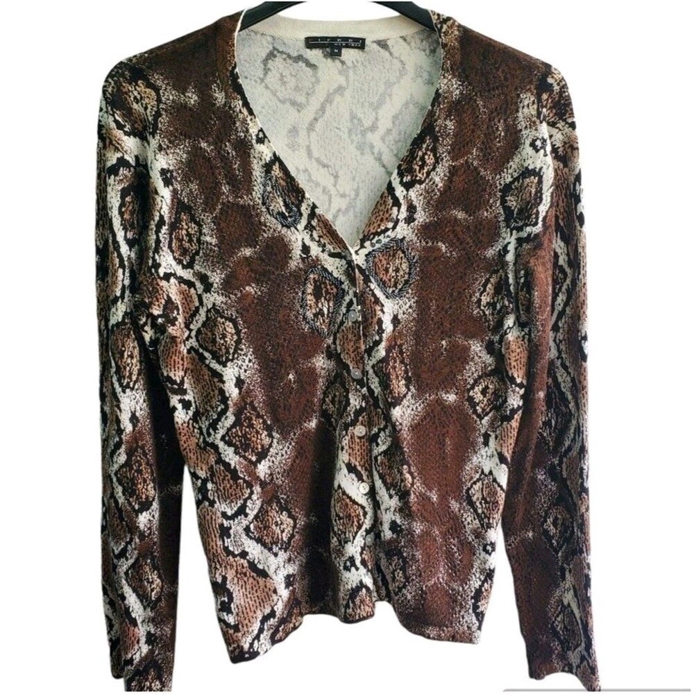 Pierri New York Cardigan Sweater Womens Medium Snake Print Beaded Mob Wife Glam